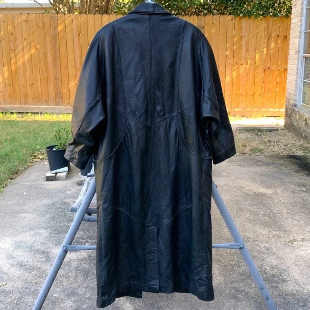 Rad 80’s Vintage Genuine Leather Duster Trench Overcoat - Picture 2 of 13
